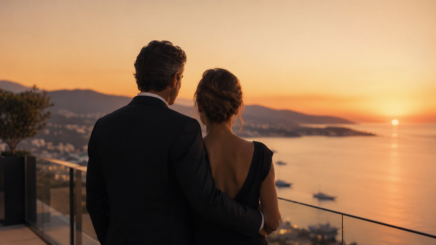 Romantic sunset over the coastline