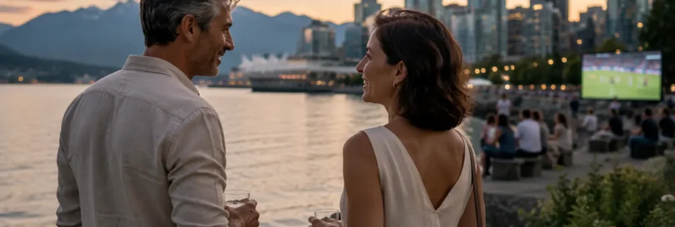 Waterfront conversation at golden hour